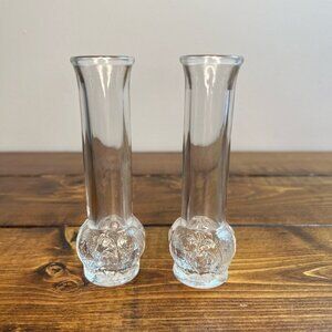 Set of two Vetreria Etrusca Tall Skinny Shot Glasses W/ Lemon & Leaves On Bottom